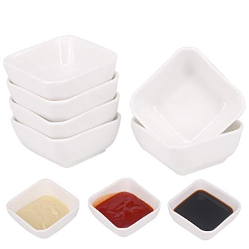 Belinlen 6 Pack 3 Ounce Ceramic Dip Bowls Set - Elegant White Porcelain for Dips & Sauces