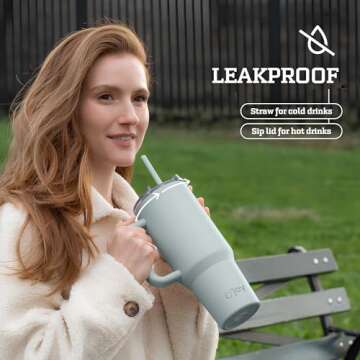 O'JAY Insulated 40oz Tumbler with Handle and Straw Lid - 100% Leak-Proof - Cupholder Friendly Travel Mug - Stainless Steel Insulated Tumbler with lid and straw - Gifts for Women Men Him Her.