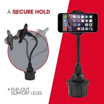 Macally Car Cup Holder Phone Mount - 8” Long Flexible Gooseneck Cell Phone Holder Car Cup Holder with 360° Adjustable Holder - Universal Cup Phone Holder Fits with/without Case up to 4.1” Wide