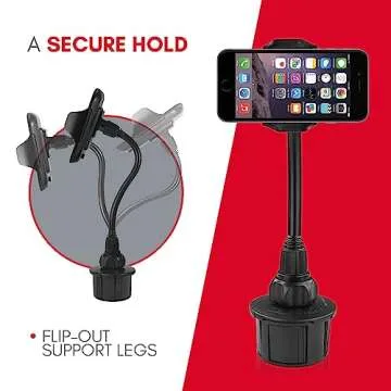 Macally Car Cup Holder Phone Mount - 8” Long Flexible Gooseneck Cell Phone Holder Car Cup Holder with 360° Adjustable Holder - Universal Cup Phone Holder Fits with/without Case up to 4.1” Wide