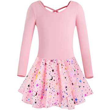 DANSHOW Ballet Leotards for Girls Dance Skirted Leotard Kids Ballet Tutu Dress Toddler Shiny Long Sl...