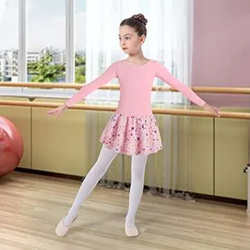 DANSHOW Ballet Leotards for Girls Dance Skirted Leotard Kids Ballet Tutu Dress Toddler Shiny Long Sleeve Dancewear(40421-08Q-L)