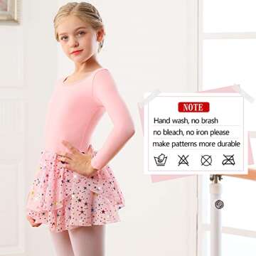 DANSHOW Ballet Leotards for Girls Dance Skirted Leotard Kids Ballet Tutu Dress Toddler Shiny Long Sleeve Dancewear(40421-08Q-L)