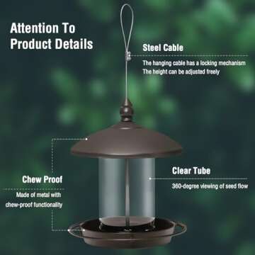 Youvip Metal Roof Bird Feeder - Chew Proof for Outdoor Hanging Wild Bird Seeds. Bronze