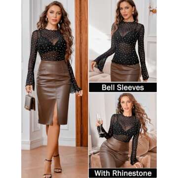 Fashionable Rhinestone Mesh Party Top for Women