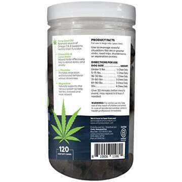 Only Natural Pet - Natural Hemp Soft Chew Bites for Dog Stress & Anxiety Relief - L-Theanine, Chamomile & Lemon Balm - Hemp Oil Calming Chews for Dogs - 120 Count