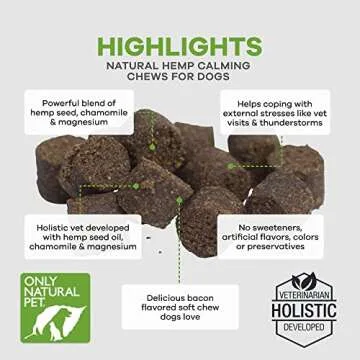 Only Natural Pet - Natural Hemp Soft Chew Bites for Dog Stress & Anxiety Relief - L-Theanine, Chamomile & Lemon Balm - Hemp Oil Calming Chews for Dogs - 120 Count