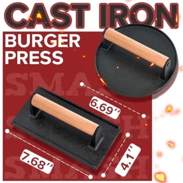 Grilliance 5pcs Smash Burger Press Kit - 3 in 1 Hamburger Press Patty Maker, Cast Iron & White Parch...