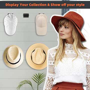 KOVSPO 10 PCS Adhesive Hat Hooks for Wall, Strong Hold Hat Hangers, Minimalist Hat Rack Design, No D...