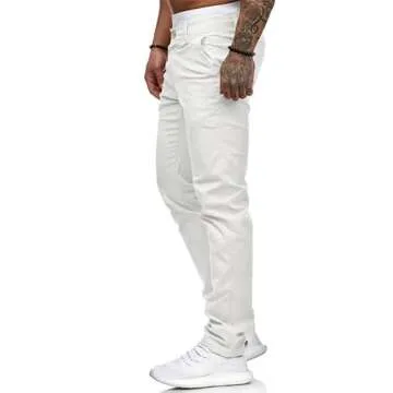 HUNGSON Men Skinny Slim Fit Casual Jeans Dyeing Stretch Straight Fashion Denim Pants(White,38)