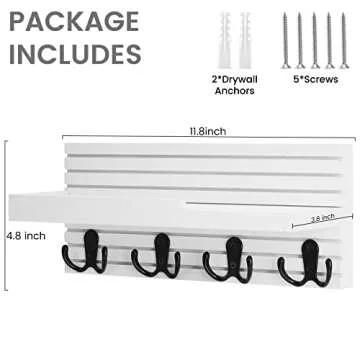 WeBravery Decorative Key Hanging Rack with 4 Double Hooks – Easy Install Natural Wooden Key and Ma...