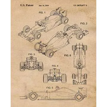 Classic F1 Racing Cars Patent Prints, 6 (8x10) Unframed Photos, Wall Art Decor Gift for Home Enzo Fe...