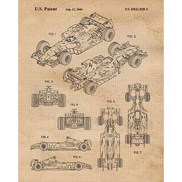 Classic F1 Racing Cars Patent Prints, 6 (8x10) Unframed Photos, Wall Art Decor Gift for Home Enzo Ferrari Office Engine Garage Shop College Student Teacher Coach Formula Racing Team Indy Champs Fan