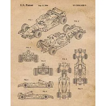 Classic F1 Racing Cars Patent Prints, 6 (8x10) Unframed Photos, Wall Art Decor Gift for Home Enzo Ferrari Office Engine Garage Shop College Student Teacher Coach Formula Racing Team Indy Champs Fan