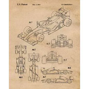 Classic F1 Racing Cars Patent Prints, 6 (8x10) Unframed Photos, Wall Art Decor Gift for Home Enzo Ferrari Office Engine Garage Shop College Student Teacher Coach Formula Racing Team Indy Champs Fan