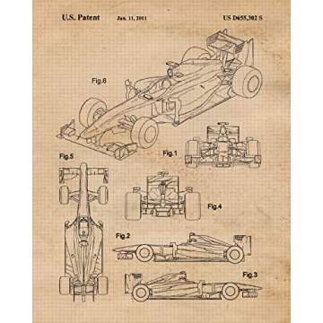 Classic F1 Racing Cars Patent Prints, 6 (8x10) Unframed Photos, Wall Art Decor Gift for Home Enzo Ferrari Office Engine Garage Shop College Student Teacher Coach Formula Racing Team Indy Champs Fan