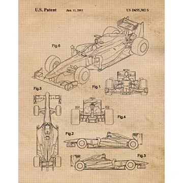 Classic F1 Racing Cars Patent Prints, 6 (8x10) Unframed Photos, Wall Art Decor Gift for Home Enzo Ferrari Office Engine Garage Shop College Student Teacher Coach Formula Racing Team Indy Champs Fan