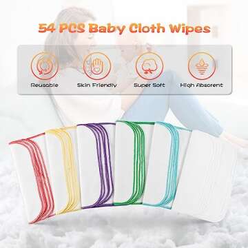 FAMOPLAY 54 Packs Flannel Reusable Baby Wipes Cloth Wipes with Blue Wipes Dispenser, Reusable & Natu...