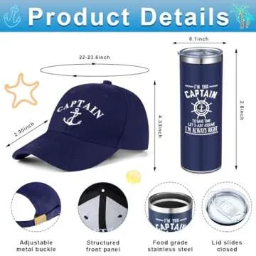 Handepo Boating Accessories Gifts for Men Boat Captain Cap I'm Captain Tumbler Boating Baseball Cap ...