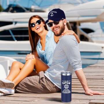 Handepo Boating Accessories Gifts for Men Boat Captain Cap I'm Captain Tumbler Boating Baseball Cap Nautical Cups Stainless Steel Coffee Mug Summer Gifts (Navy Blue)