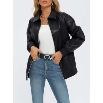 AUTOMET Women's Oversized Leather Jackets Zip Up Coats - Fall Fashion Essential