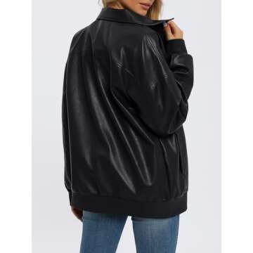 AUTOMET Women's Faux Leather Oversized Zip Up Jacket
