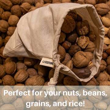 Ecoture Eco Friendly Reusable Produce Bags in Mesh and Muslin for Fruit and Vegetable Storage | Bonus Mesh Grocery Shopping Bag | Lightweight Premium Organic Cotton, Zero-Waste, Washable, See-Through