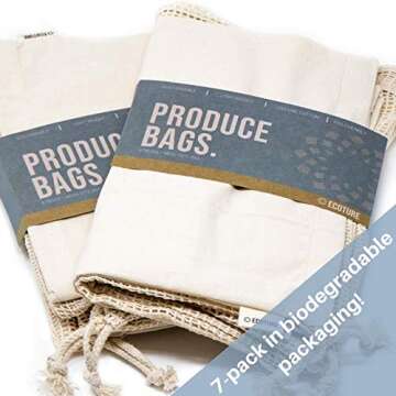 Ecoture Eco Friendly Reusable Produce Bags in Mesh and Muslin for Fruit and Vegetable Storage | Bonus Mesh Grocery Shopping Bag | Lightweight Premium Organic Cotton, Zero-Waste, Washable, See-Through
