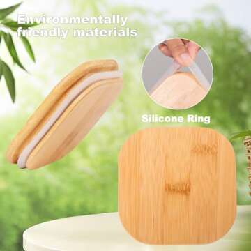 Glass Food Storage Jars 37 oz Set of 6,Glass Storage Containers Clear Glass Food Canister with Bamboo Lid Airtight For Serving Tea, Coffee, Flour, Sugar, Candy, Cookie, Spice and More (Square)