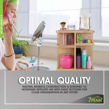 7Penn 11in Bamboo Cosmetic Organizer - Rotating Storage Solution