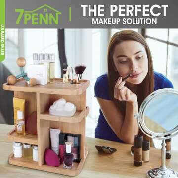7Penn 11in Bamboo Cosmetic Organizer - Rotating Storage Solution