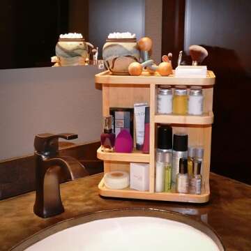 7Penn 11in Bamboo Cosmetic Organizer - Rotating Storage Solution
