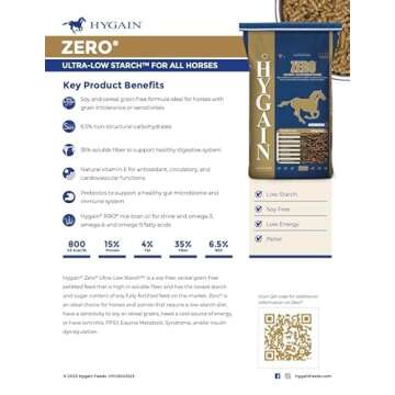 Hygain Zero - Ultra-Low Starch, Low Sugar, Low NSC, Cereal Grain Free, Fully Fortified Horse Feed - 44LB