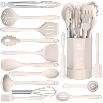 Dishwasher Safe Silicone Cooking Utensils Set - 446°F Heat Resistant Basic Silicone Kitchen Utensil...