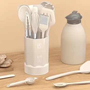 Heat Resistant Silicone Kitchen Utensils Set - Khaki