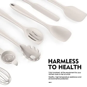 Heat Resistant Silicone Kitchen Utensils Set - Khaki