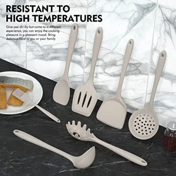 Heat Resistant Silicone Kitchen Utensils Set - Khaki