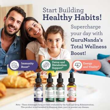 GuruNanda Total Wellness Boost with Liquid Ashwagandha, Black Seed Oil & GutCleanse - Helps with Imm...