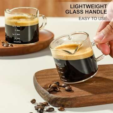 PARACITY Espresso Cup with Handle set of 2, Double Spout Glass Measuring Cup with Dual Scale, Espresso Shot Glass with V-Shaped Mouth, Clear Glass Milk Frothing Pitcher, Espresso Accessories