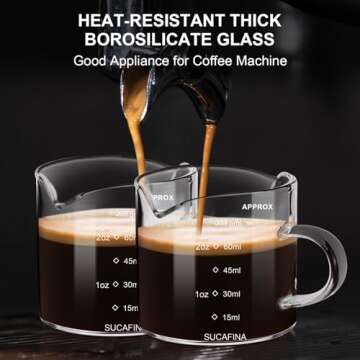 PARACITY Espresso Cup with Handle set of 2, Double Spout Glass Measuring Cup with Dual Scale, Espresso Shot Glass with V-Shaped Mouth, Clear Glass Milk Frothing Pitcher, Espresso Accessories