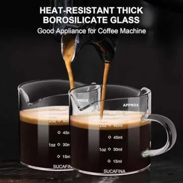 PARACITY Espresso Cup with Handle set of 2, Double Spout Glass Measuring Cup with Dual Scale, Espresso Shot Glass with V-Shaped Mouth, Clear Glass Milk Frothing Pitcher, Espresso Accessories
