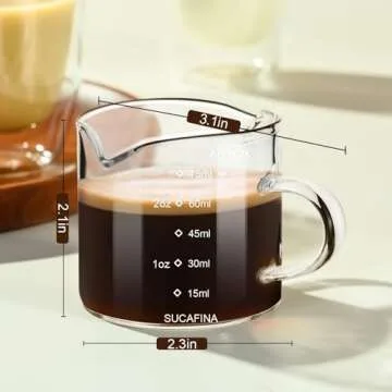 PARACITY Espresso Cup with Handle set of 2, Double Spout Glass Measuring Cup with Dual Scale, Espresso Shot Glass with V-Shaped Mouth, Clear Glass Milk Frothing Pitcher, Espresso Accessories