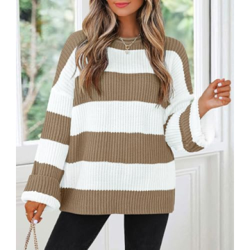 ZESICA Women’s Comfy Oversized Striped Fall Sweater