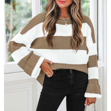 ZESICA Women’s Comfy Oversized Striped Fall Sweater