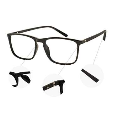 OCCI CHIARI Reading Glasses Men's Rectangle Reader Durable Spring Hinge (Bright Black, 1.50)