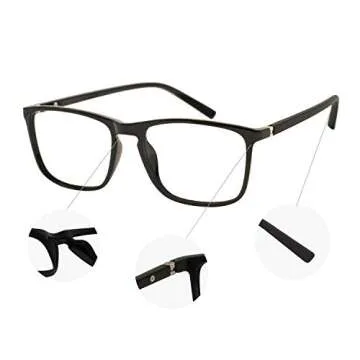OCCI CHIARI Reading Glasses Men's Rectangle Reader Durable Spring Hinge (Bright Black, 1.50)