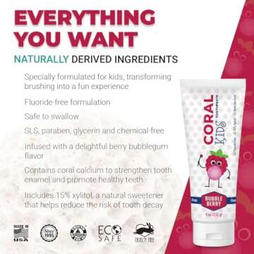 Coral White Kids Bubble Berry Fluoride Free Toothpaste - 4 Ounces (1 Pack)