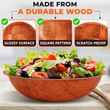 6Pcs Wooden Salad Bowl Set - 8 Inch Decorative Bowls for Kitchen Large Serving Bowls for Entertaining Small Snack Bowls Set Soup - Fruit Bowl for Kitchen Counter Salad Bowls for Lunch Serving Bowl Set