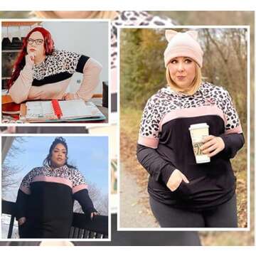 TIYOMI Plus Size Shirts Women Raglan Long Sleeve Pullover Round Neck Colorblock Color Block Tops Leopard Cheetah Animal Print Tunic Autumn Fall Winter Spring Hoodless Sweater Brown Pink Black 2XL