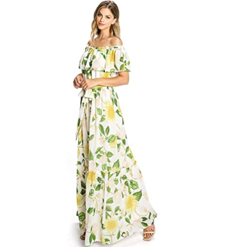 Flying Tomato Off-Shoulder Floral Print Maxi Dress - Ivory/Yellow